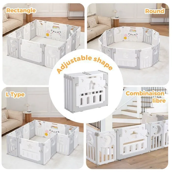 Parc Bébé Plastique Pliant 12+2 Panneaux d’Activité et Porte Barrière Sécurité Enfant Protection Intérieur Gris-4