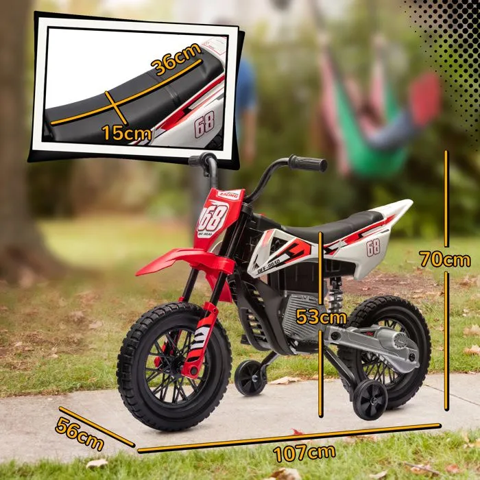 Moto électrique pour enfant - AIYAPLAY - de 3 à 6 ans - 2 moteurs 12V, vitesse max. 5 km/h - roues d'entraînement - musique - rouge-3