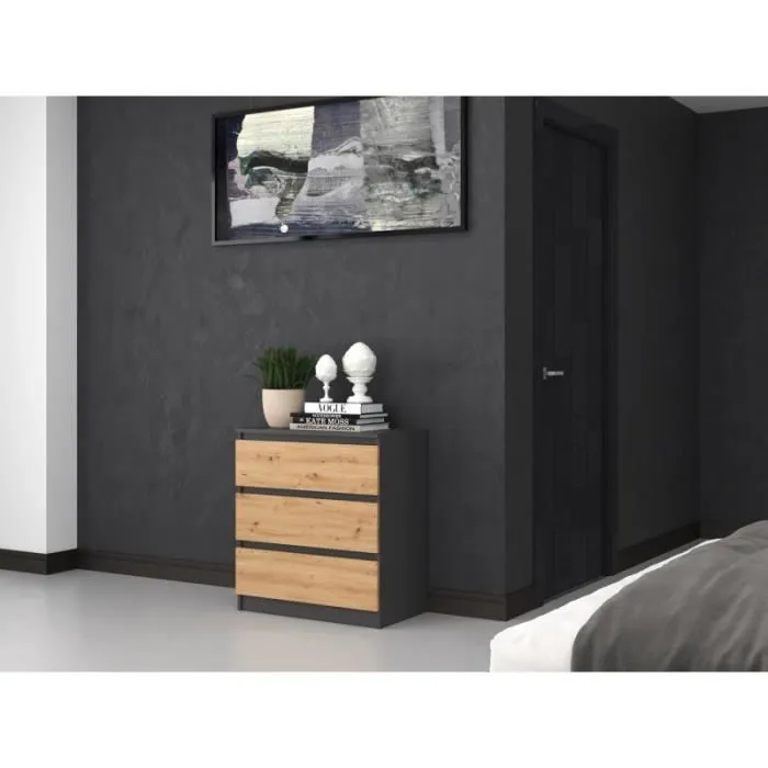 ASTER T3 - Commode de chambre 3 tiroirs - 77x70x40 - Meuble de rangement - Style Scandinave-2