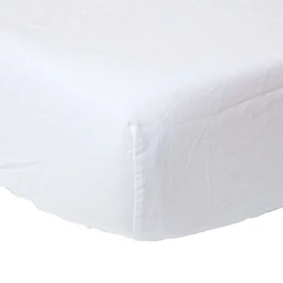 Drap-housse en lin lavé Blanc – 120 x 190 cm-0