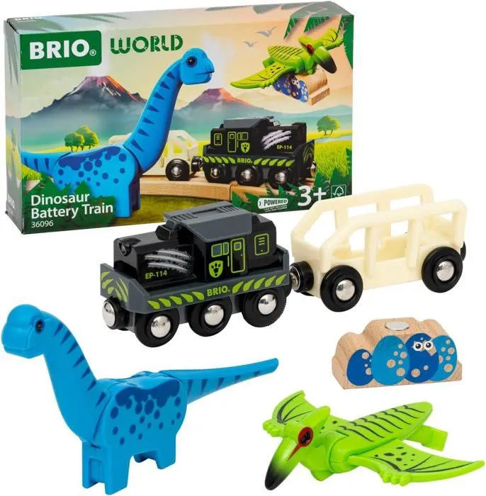 Brio Train à Piles Dinosaure - Train électrique - Dinosaure Inclus - pour circuit de train en bois - Dès 3 Ans - Brio World - 36096-1