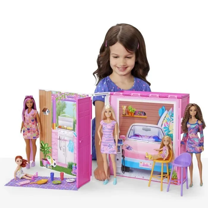Barbie-Maison de vacances-Coffret et poupée, 4 zones et 11 accessoires HRJ77-4