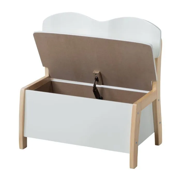 Banc Coffre à Jouets pour Enfant en Bois - ROBA - Meuble de Rangement 2 en 1 - Blanc / Naturel-4