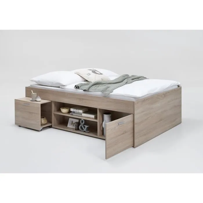 Lit banquette - FMD - Carlo - Avec tiroirs - Chêne - 90x200 cm-1