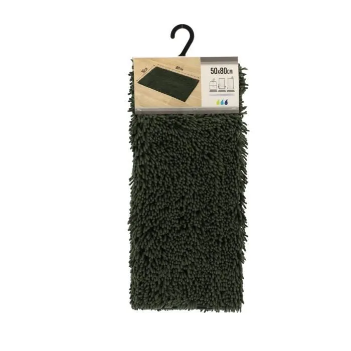 TENDANCE - Tapis de salle de bain Vert Sapin en Microfibre chenille 50 x 80 cm-0