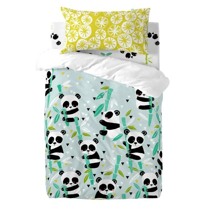 Parure housse de couette 2 pièces Panda garden blue 115x145 cm (Lit Bébé)-4