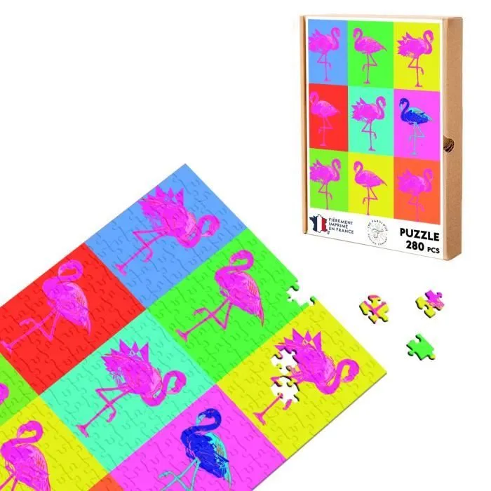 Puzzle Classique - FABULOUS - Mosaïque de Flamants Roses Pop Art - 280 Pièces - Adulte - Intérieur-0
