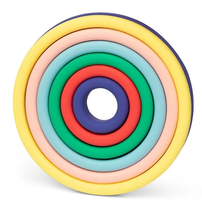 Jouets d'éveil - LITTLE L - Cercles colorés en silicone - 5 cercles et 1 socle - Jaune - 12 mois et plus-0