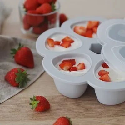 BEABA Multiportions en silicone de qualité premium, résistance thermique, couvercle hermétique, Fabriqué en Italie, 6x150 ml, gris-1