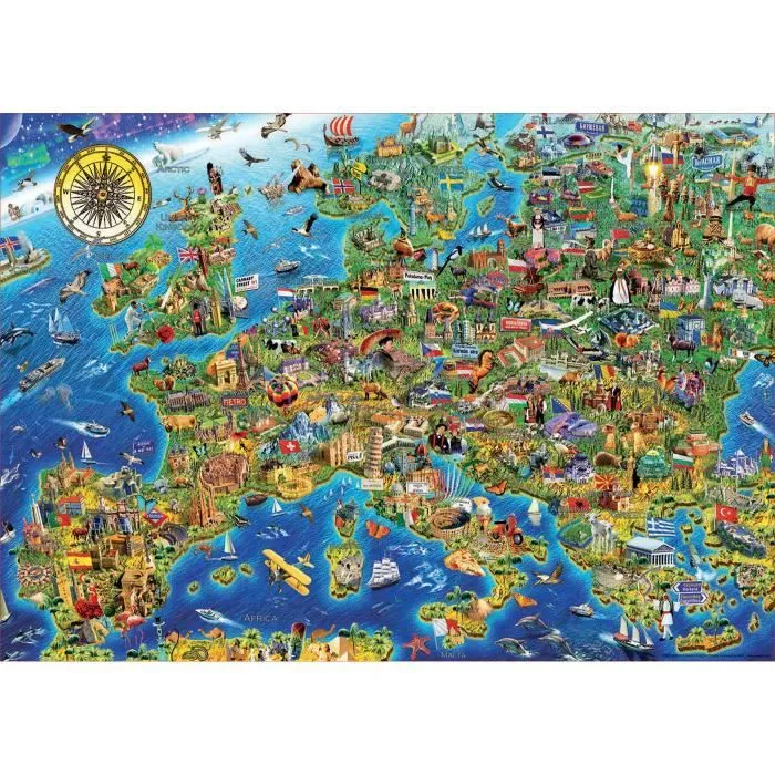 Puzzle - EDUCA - La Folle Carte d'Europe - 500 pièces - Thème Voyage et cartes-1