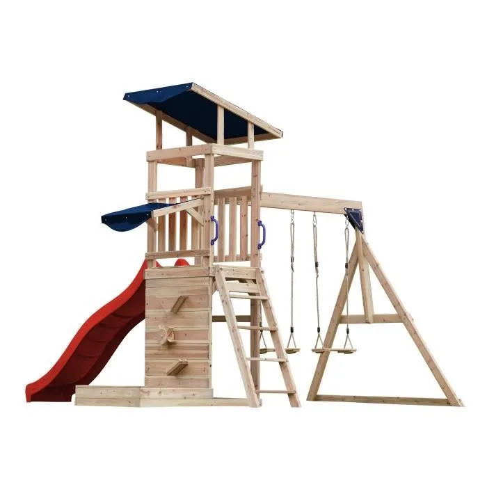 Aire de Jeux - AXI - Malik - Double Balançoire - Toboggan 220cm - Bac à Sable-3
