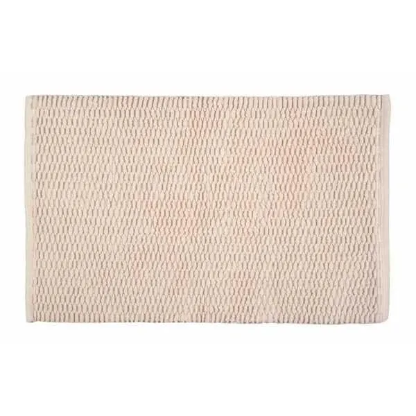 Tapis de bain Mona beige, tapis tendance pour salle de bain à motif de tricot, 100% coton, accessoire de bain avec dessous
