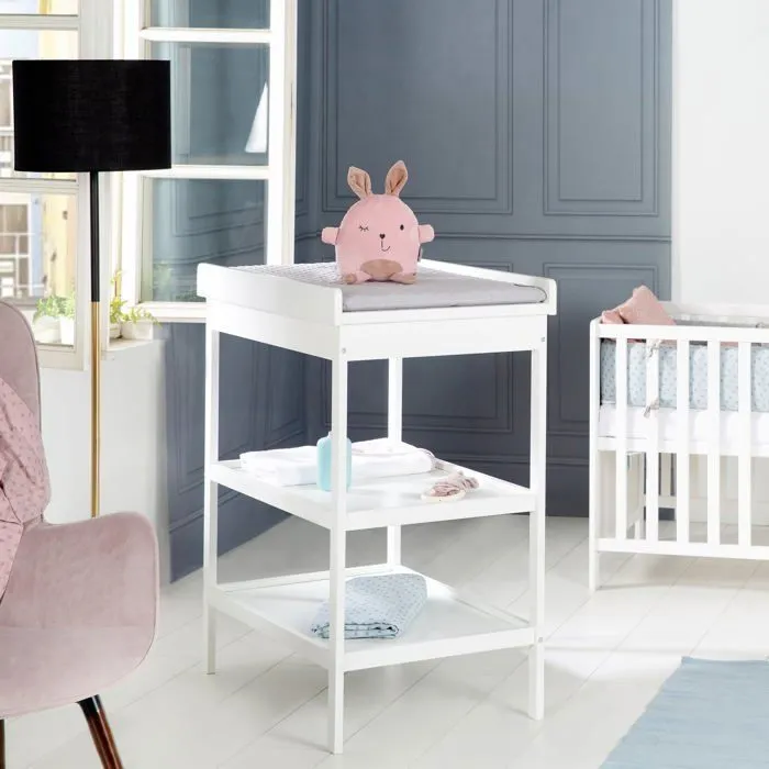 ROBA Table à Langer + Matelas à Langer Gris Piqué "roba Style" - Laqué Blanc-1