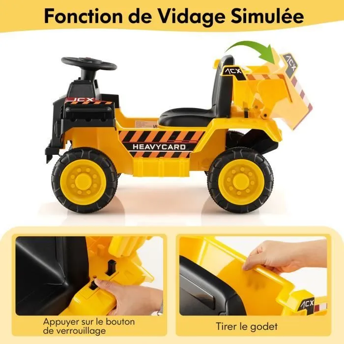 COSTWAY Voiture Électrique Enfants 6V Camion avec Godet Amovible & Casque de Sécurité, Charge 25kg, pour Enfants de 18-36 Mois-1