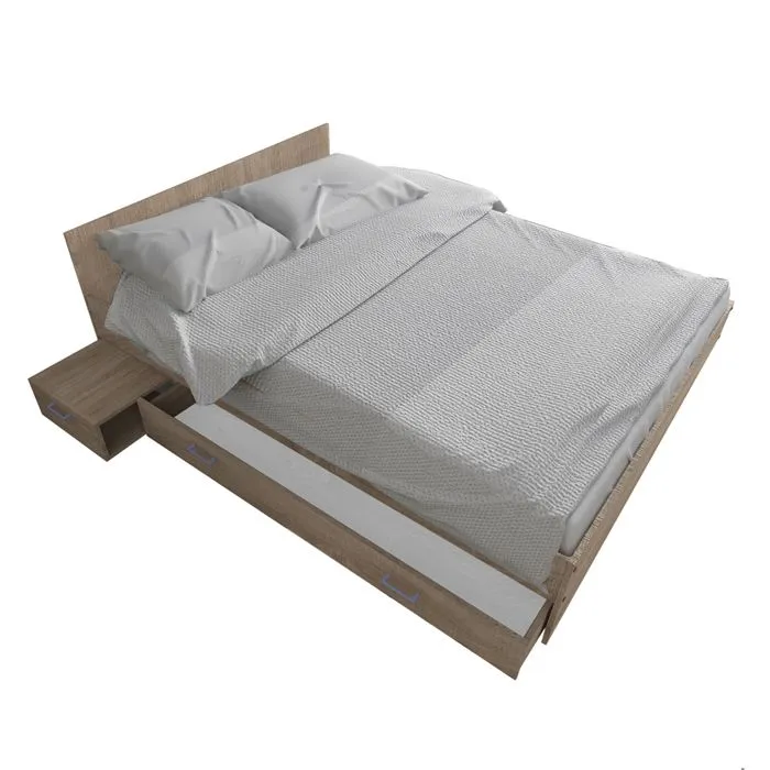 Lit TWIST 140x190+ 1 chevet + 1 tiroir / CHENE BLANCHI 194x144x65 cm-1