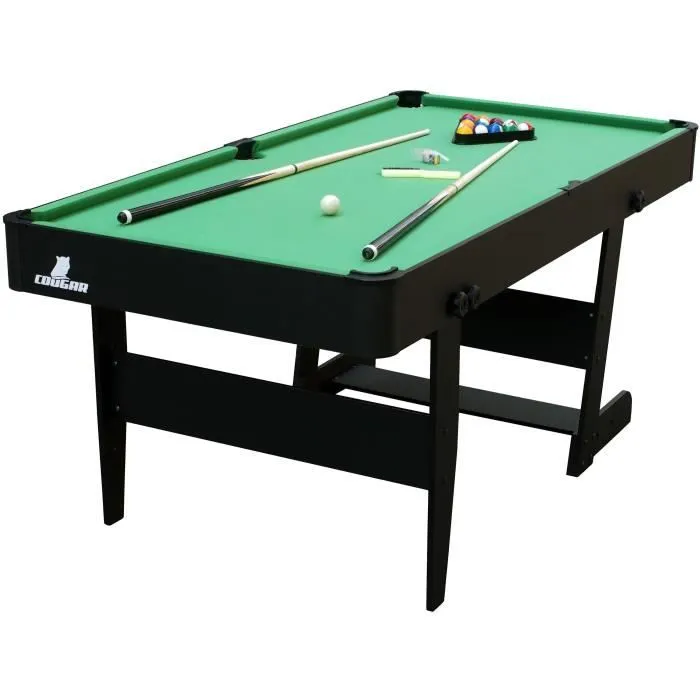 Table de Billard pliable 6ft Cougar Hustle XL - Noir/Vert - Accessoires inclus-3