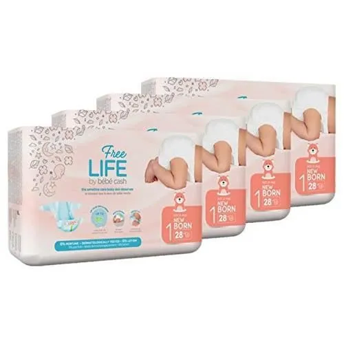 Freelife Bébé Cash Couches bébés Taille 1 New Born (2-4kg) - 4 x 28 = 112 couches-0