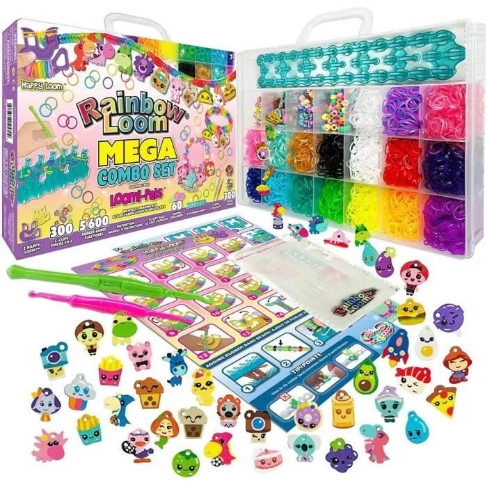 Kit de fabrication de bracelets Rainbow Loom - Métier à tisser avec 5600 élastiques, charms et perles - BANDAI-0