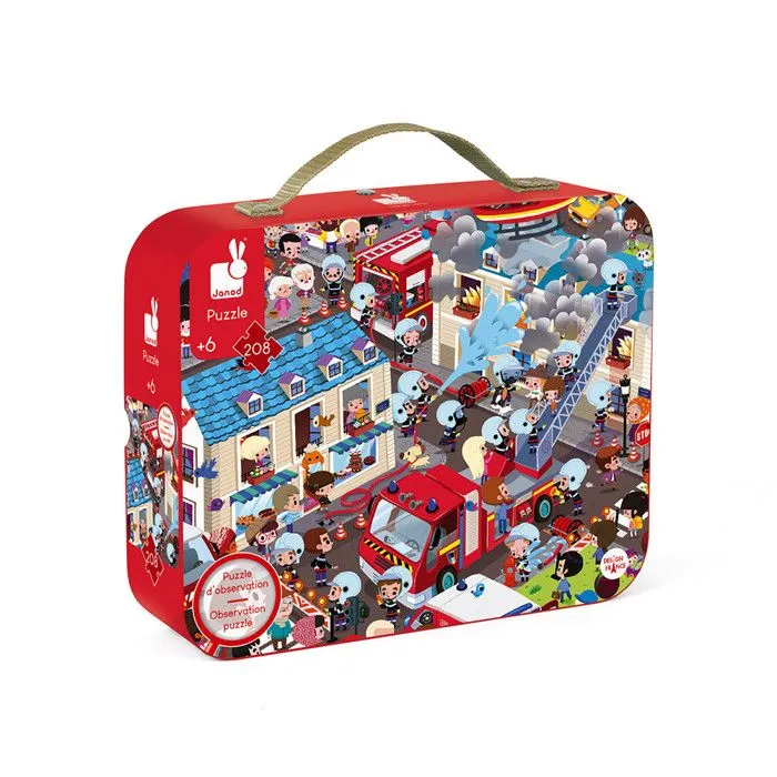 Puzzle observation Pompiers 208 pcs - JANOD - Jeu 2 en 1 - Développe la concentration-1
