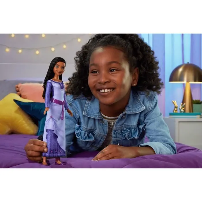 Disney Asha du Royaume de Rosas Poupée Wish articulée aux cheveux naturels, avec vêtements amovibles, chaussures et accessoires HPX2-3