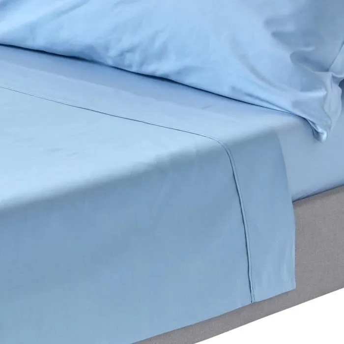 Drap plat uni 100% coton égyptien 200 fils coloris bleu 240 x 275 cm-0