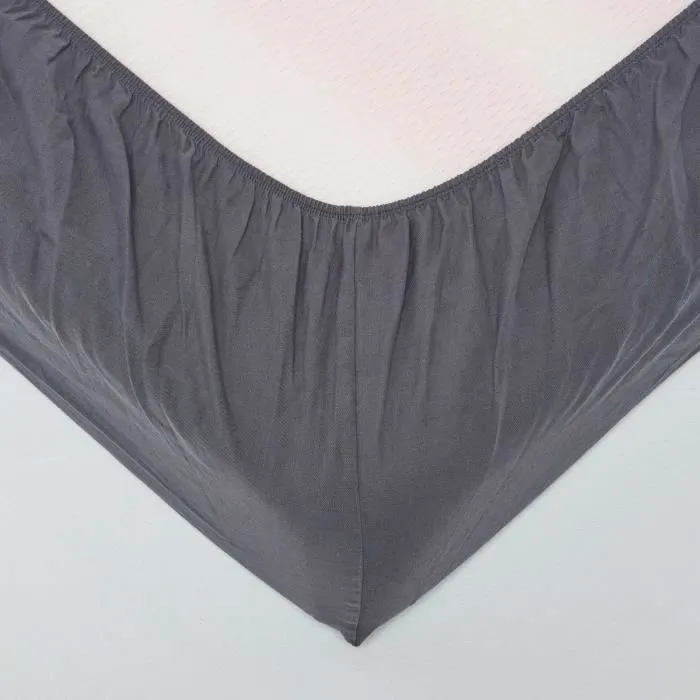 Drap-housse - Noname - 90 x 190 cm - Lin lavé - Coton - Gris Anthracite-1