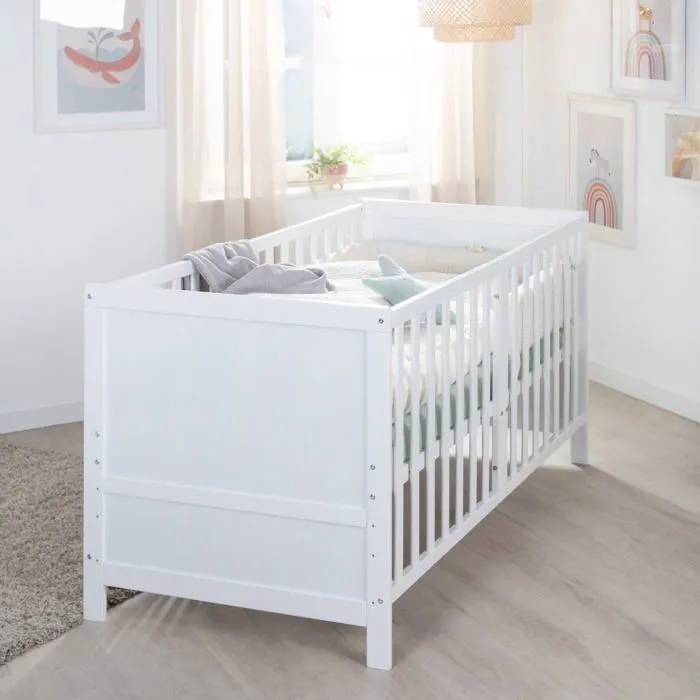 Lit Bébé Évolutif 70 x 140 ROBA Easy Sleep - Coins de Transformation Inclus - Bois Laqué Blanc-1