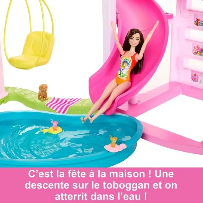 Bebeboutik Barbie Maison de Reve Maison de poupee 3 niveaux piscine et toboggan HMX10