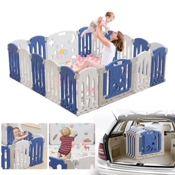 YUENFONG Parc Bébé pliable avec porte et planche à jouet, XXL Parc en Plastique, Parc Enfant Modulable, sans BPA, 18 Panneaux-0