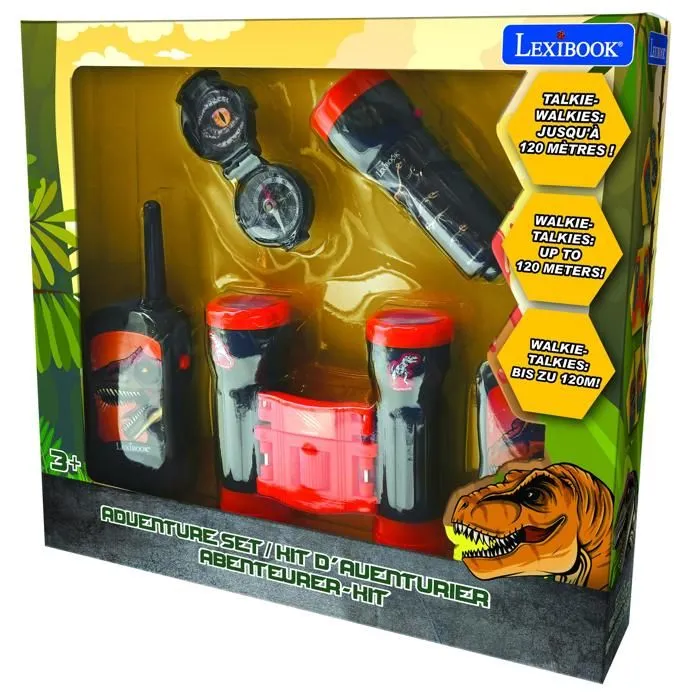 Kit d'aventurier - Dinosaure - Talkie-Walkies 120m - Jumelles - Boussole - Lampe-torche-4