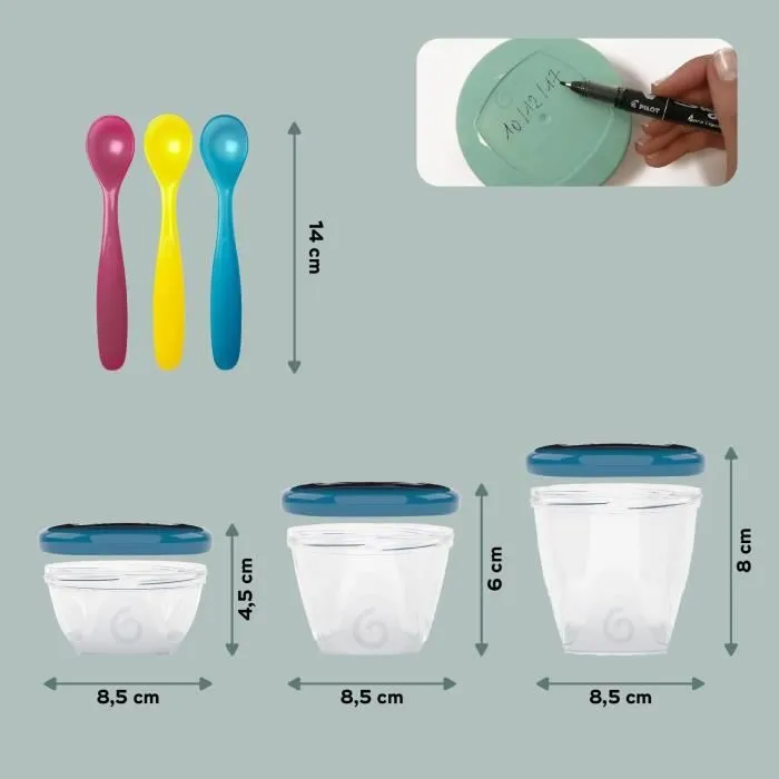 BABYMOOV Babybols Kit XXL MultiSet 12 pots de conservation + 3 cuillères souples-4
