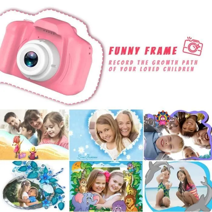 Appareil photo pour enfant LAMZIEN - 8MP/720P - Carte TF 32Go - Coque en silicone résistante aux chocs - Rose-3