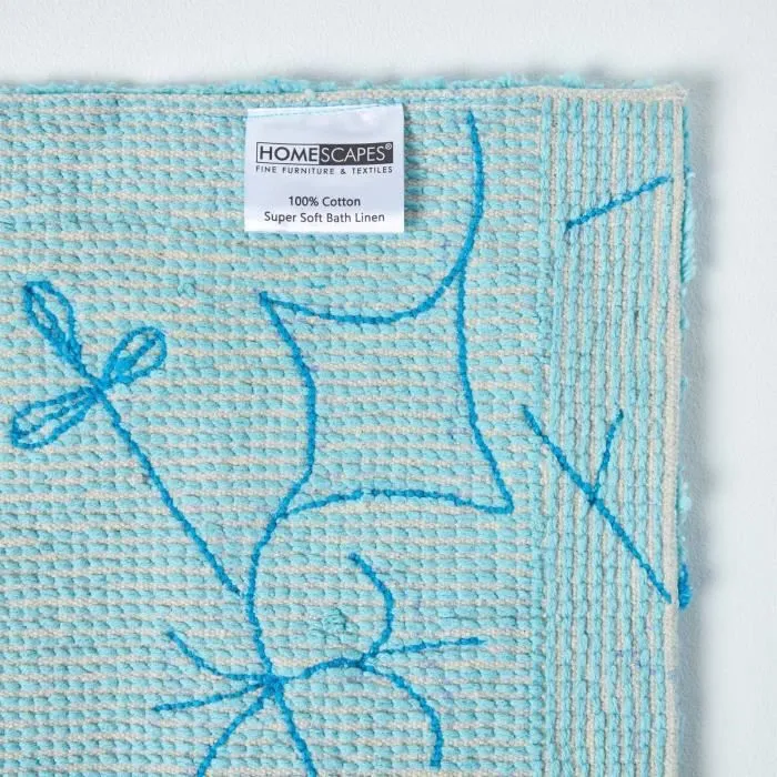 Tapis de bain & contour WC Coton damassé Bleu-3