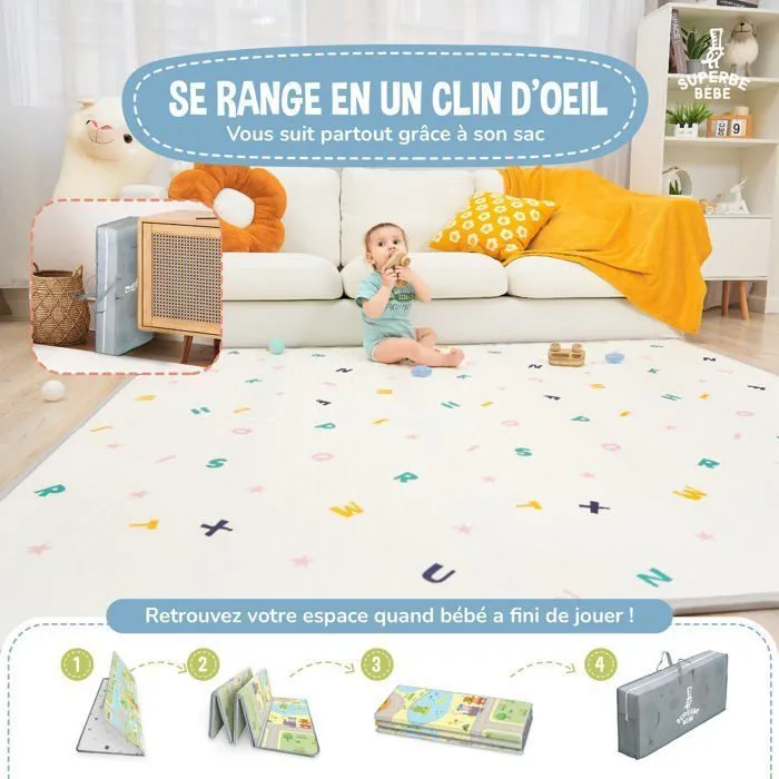 Tapis de Jeu en mousse, épais et pliable pour enfants - 180 x 150 x 1 cm - ROAD | SUPERBE BEBE-2