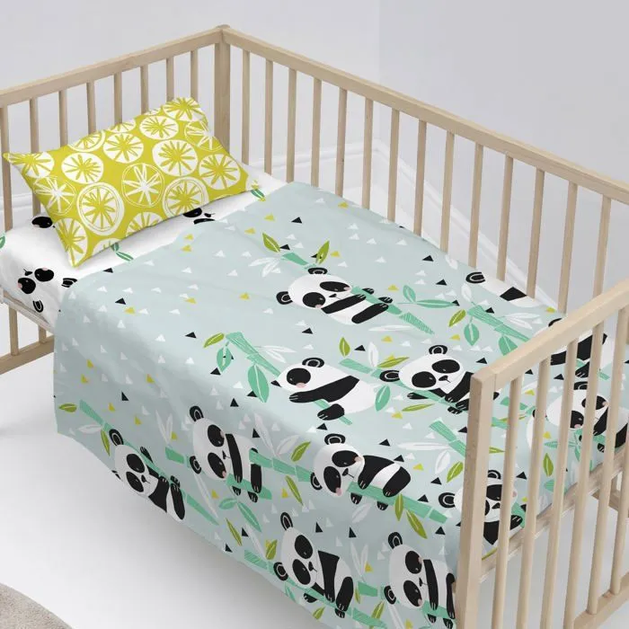 Parure de lit 2 pièces Panda garden blue 120x180 cm (Lit Bébé)-0