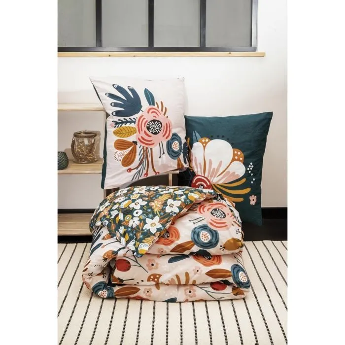 Pack housse de couette 140x200 cm Champetre + drap housse 90x190 Rose-2