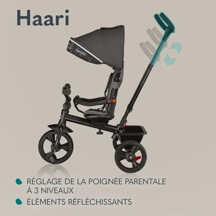 LIONELO Haari - Tricycle bébé évolutif - Jusqu'à 25 Kg - Siège réversible - Grand Panier Sac - Porte-gobelet - Roue Libre - Noir-4