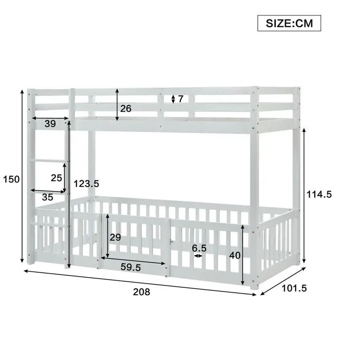 Lit superposé - Enfant - Bois massif - Blanc - 90x200 cm - Sécurisé avec barrière-5