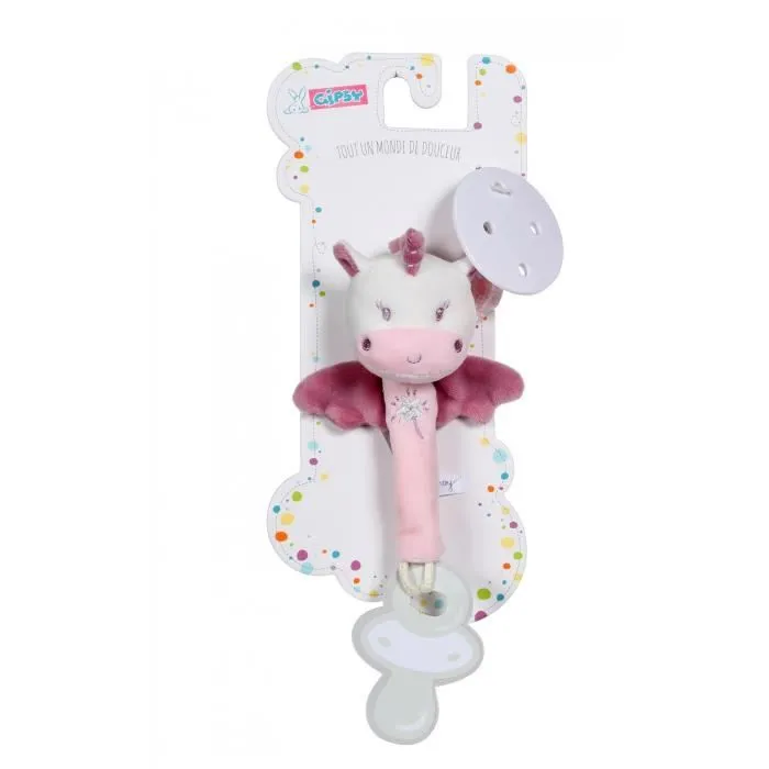 Gipsy Toys - Accroche-tétine "Les P'tits Féeriques" Licorne - s/carte - 13 cm - Rose-0