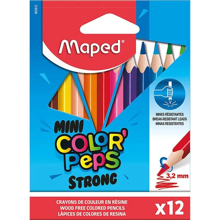 Crayons de couleur - MAPED - Color'Peps - 12 mini crayons - Mine ultra résistante - Mixte-0