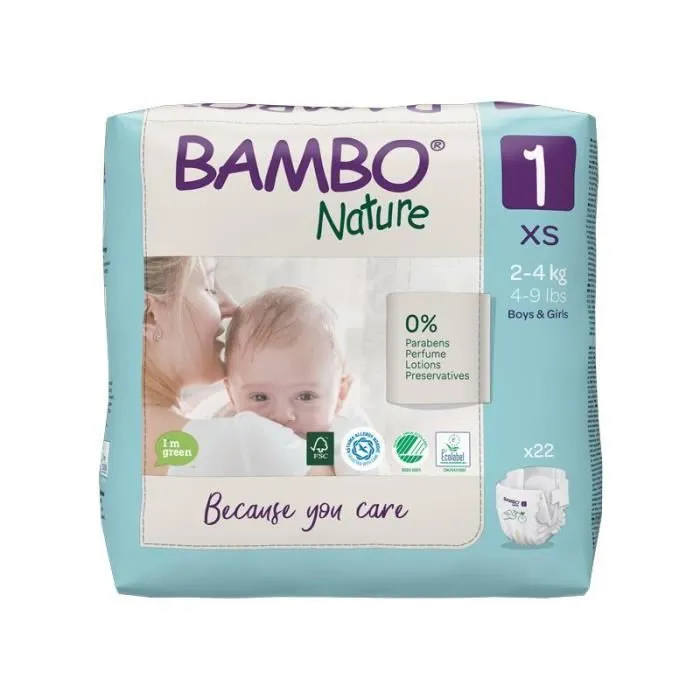 Couches Bambo Nature Newborn T1 (2-4 kg) - 6 paquets de 22-0