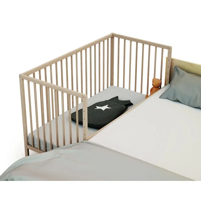 WEBABY - Lit bébé cododo en bois avec roulettes 60 x 120 LIO  Hêtre Brut - Taille unique-3