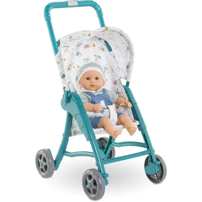 Poussette oursons - COROLLE - Accessoire Poupon 30cm - Bleu - Légère et facile d'utilisation-3