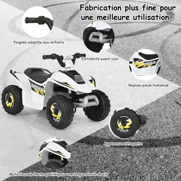 COSTWAY Quad Electrique pour Enfants 6 V 4,5 Km-H max. Voiture Buggy pour Enfants de 3Ans+ Blanc-2