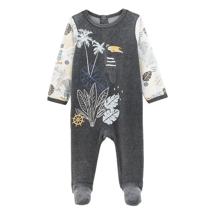 Pyjama bébé - Touctouc - Grenouillère - Velours - Gris - Antidérapants 12 mois-0