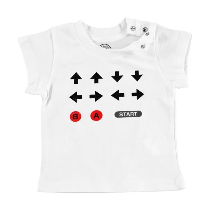 T-shirt Bébé Manche Courte Blanc Code Triche Jeux Vidéo Retro Gaming Vintage-0