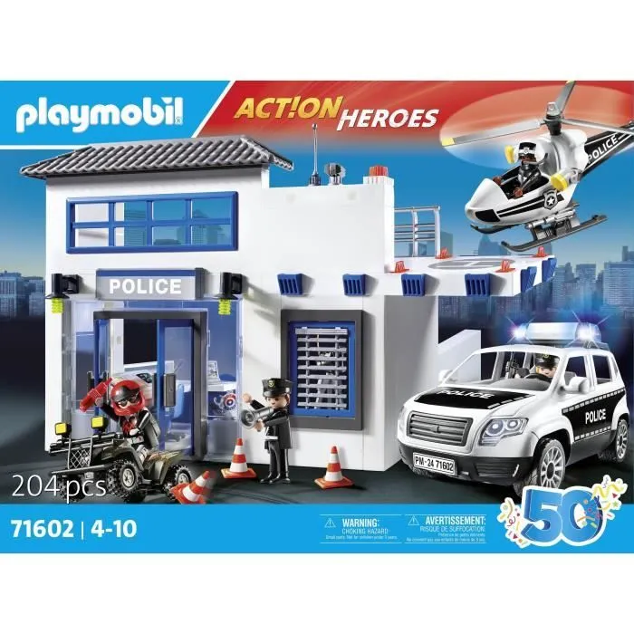 PLAYMOBIL 71602 Poste de police et véhicules, Les Policiers, Action Heroes, 159 pièces, Dès 4 ans-8