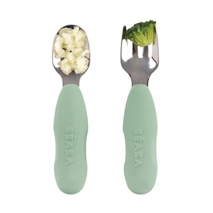 Lot 2 pré-couverts d'apprentissage  Inox Vert sauge-2