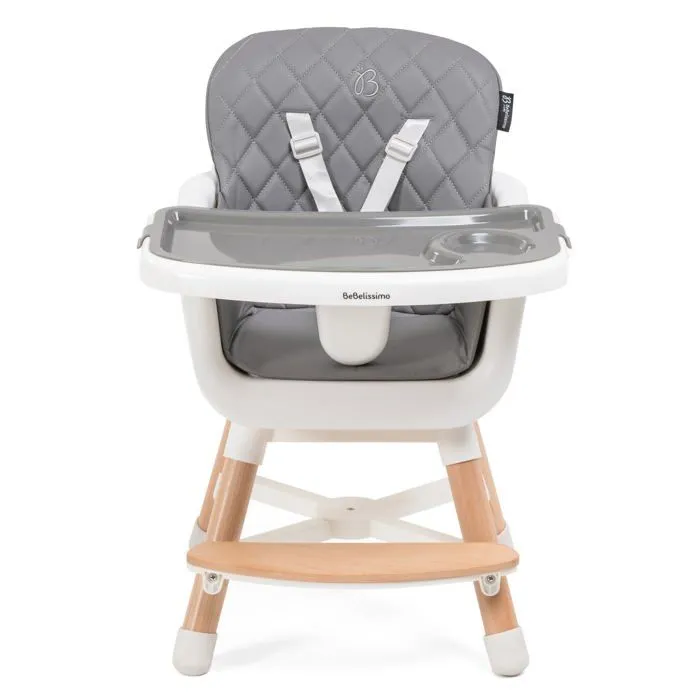 Bebelissimo - Chaise haute bébé 2 en 1 - Evolutive - Réglable - bois de Hêtre - PU cuir - gris foncé -HA-032 - new design-2