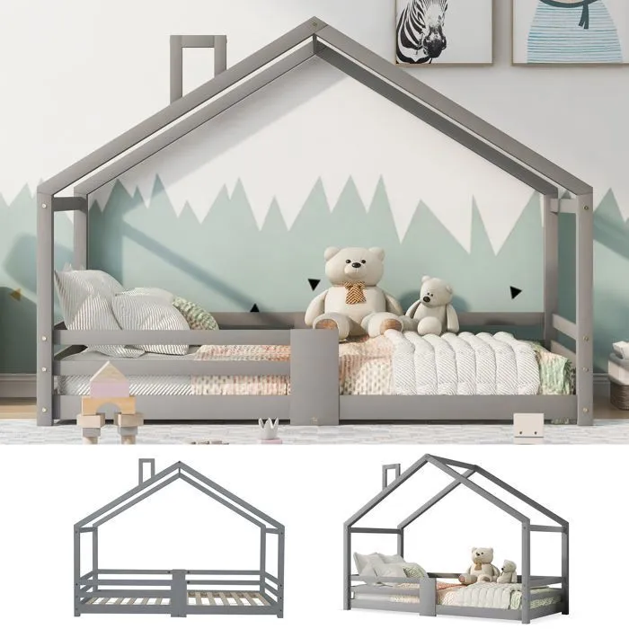 Lit cabane - LIBERTÉ - 90x200cm - Bois de pin - Protection contre les chutes - Montage facile-4